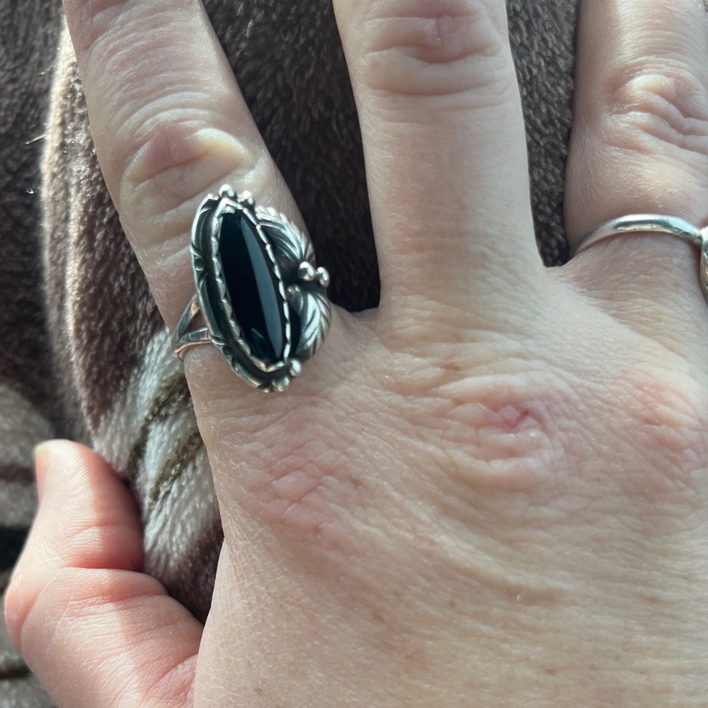 Black Onyx Sterling Native Ring - image 1